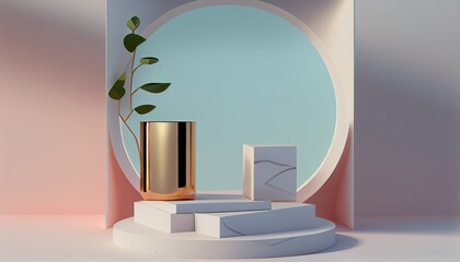 Geometric minimal scene design cosmetic product splay podium 3d render wall concept modern object dais shape floor three-dimensional show empty racked display platform abstract room perspective