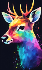 Deer Colorful Watercolor Animal Artwork Digital Graphic Design Poster Gift Card Template