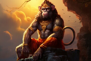 Hanuman monkey god. Indian religion. Generate Ai - obrazy, fototapety, plakaty