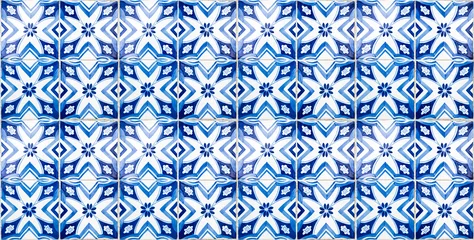 Foto auf Acrylglas Detail texture of blue and white wall tiles typically for Portuguese cities like Porto or Lisbon © Sven Taubert