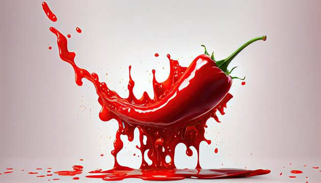 Red Chili Splash food white hot background sauce ingredient fresh isolated pepper spice dripped bar-b-q liquid cooking spicey stain condiment drip favor dressing paste paprika close tasty top
