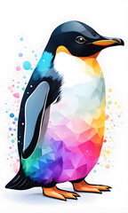 Penguin Colorful Watercolor Animal Artwork Digital Graphic Design Poster Gift Card Template