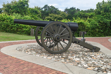 Civil War era cannon at Fort Mako. in a national park in North Carolina