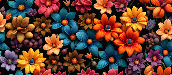 Fototapeta na wymiar Colorful Flower Background Illustration Artwork Digital Graphic Design Poster Gift Card Template