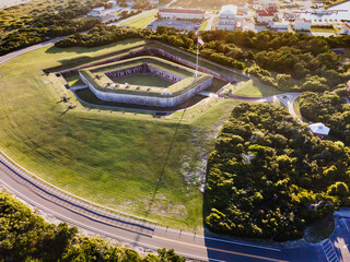 aerial photograph of Fort Macon in North Carolina shot from drone. - obrazy, fototapety, plakaty
