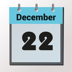 vector calendar page with date December 22, light colors
