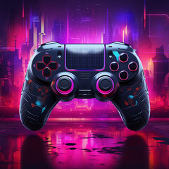 Epic gaming background wallpaper with futuristic cyberpunk game controller