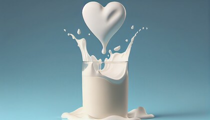 splash milk glass pouring heart shape isolated background clipping path 3d rendering drink healthy product dairy food fresh liquid flowing white breakfast calcium closeup glasses beverage fluid