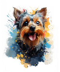 Happy colorful Yorkshire Terrier paint spatter drips