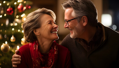 Naklejka premium Mature couple enjoying Christmas atmosphere and generous day
