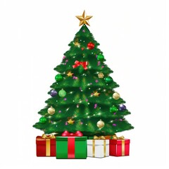 Christmas decorated tree. Festive Christmas colorful tree on white background