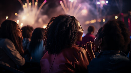 Fototapeta na wymiar Black female friends at a New Years Eve Bonfire Night Fireworks Display