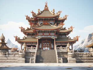 Naklejka premium Traditional temple in the Chinese traditional style, lunar New Year festival. 3D style