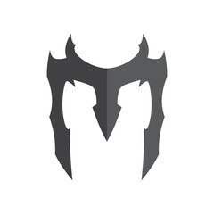 logo knight helmet.  letter m.  simple black and white vector.
