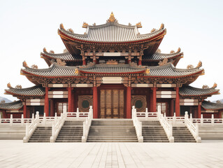 Traditional temple in the Chinese traditional style, lunar New Year festival. 3D style