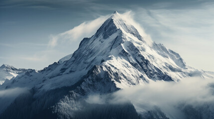 Fototapeta na wymiar A snow-covered mountain peak, AI Generative.