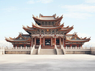 Traditional temple in the Chinese traditional style, lunar New Year festival. 3D style