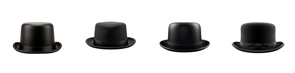 Black bowler hat  Hyperrealistic Highly Detailed Isolated On Transparent Background Png File