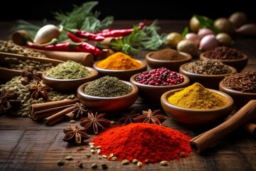 Colorful Herbs spices. Pepper food dry. Generate Ai