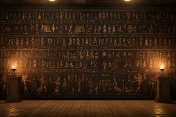 Hieroglyphics colorful wall. Ancient egypt. Generate Ai - obrazy, fototapety, plakaty