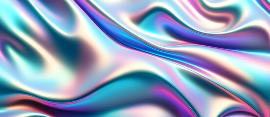 Wavy Metallic Holographic Iridescent Design Digital Background Graphic Banner Website Poster Gift Card Template