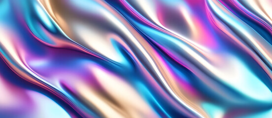 Wavy Metallic Holographic Iridescent Design Digital Background Graphic Banner Website Poster Gift Card Template