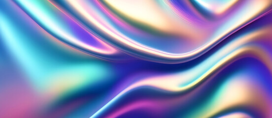 Obraz premium Wavy Metallic Holographic Iridescent Design Digital Background Graphic Banner Website Poster Gift Card Template
