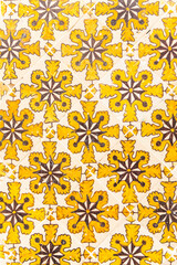 Yellow decorative tiles on a house near the Tunis Souk.