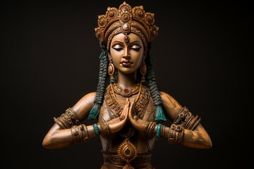 Spiritual Hinduistic female statue. Hindi asia travel. Generate Ai