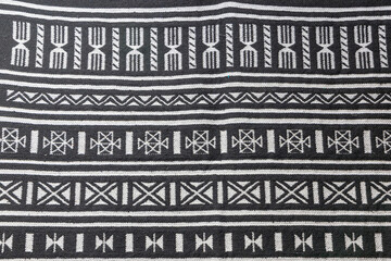 A tradtional black and white woven rug at the Tunis Souk.