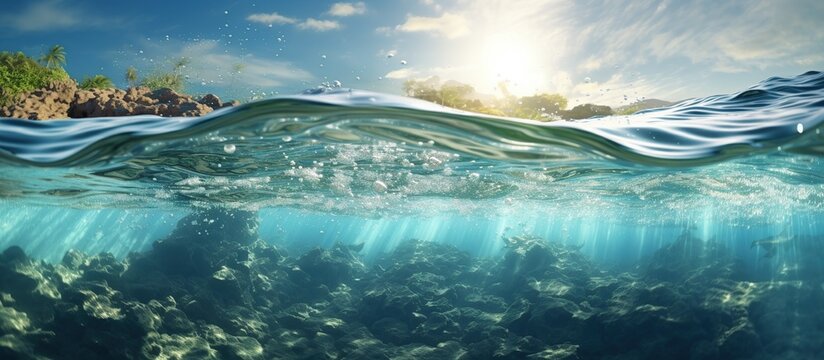 Clear sea or ocean with blue clean water exotic background. AI generated image