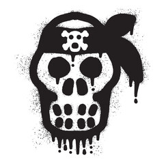 Skull graffiti wearing a bandanna with sprayed paint