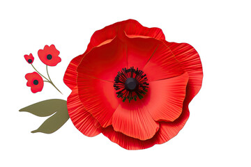 Beautiful Red Poppy Flower Paper On Transparent Background