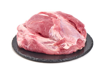 Raw pork ham, pork leg, isolated on white background.