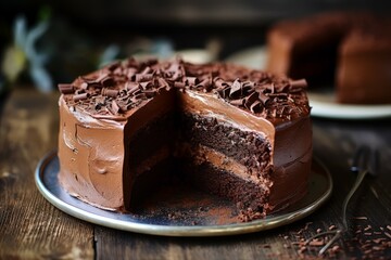 Homemade chocolate cake. Dark cream. Generate Ai