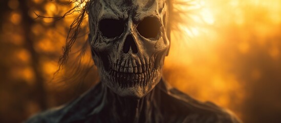 Scary ghost trapped for halloween costume theme on natural background.AI generated image