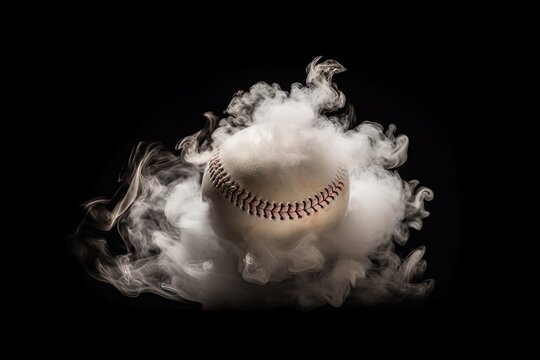Baseball's Journey Through a Smokey Cloud on a Mysterious Black Generative AI