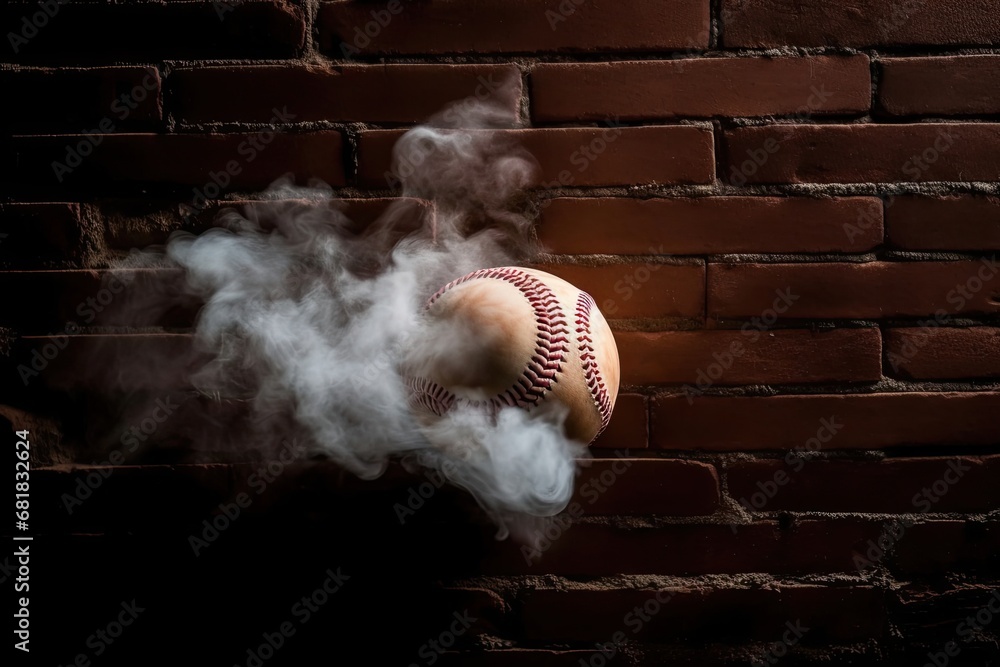 Poster fiery baseball in full swing creating an intense and dynamic generative ai