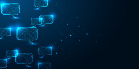 Communication, dialogue, virtual networking, e-commerce concept banner with speech bubbles 