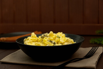 Potato salad. traditional potato salad in Germany. Christmas, dinner.