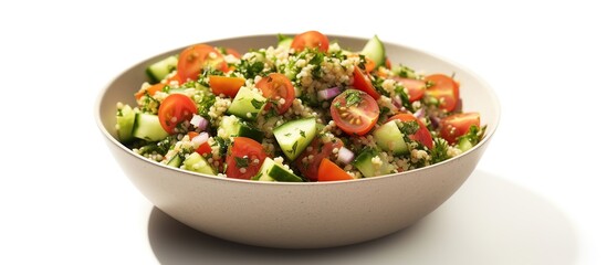 Traditional dish Tabbouleh Salad with parsley, vegetable, mint and tomatoes. AI generated