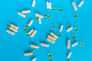 Weight Loss Pills and Measuring Tape, Diet Supplements Capsules, Obesity Lose Tablets, Color Drugs Pile