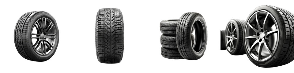 Car tires  Hyperrealistic Highly Detailed Isolated On Transparent Background Png File - obrazy, fototapety, plakaty