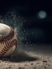 Baseball Covered in Dirt Against a Baseball Field Background Generative AI