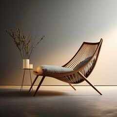 Sleek and Stylish: Alex Wooden Lounge Chair with Cushion - A Contemporary Addition to Your Living Space - obrazy, fototapety, plakaty