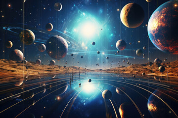 Space and time themed futuristic abstract parallel universes design