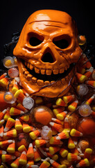 Abstract orange skull and colorful candies