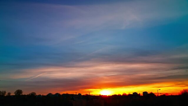 Sunset with the horizon of mixed buildings one of the districts of the city of Lublin.