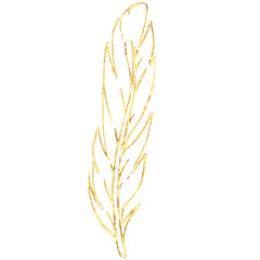 Golden linear bird feather.Gold kennel decor.