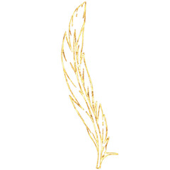 Golden linear bird feather.Gold kennel decor.